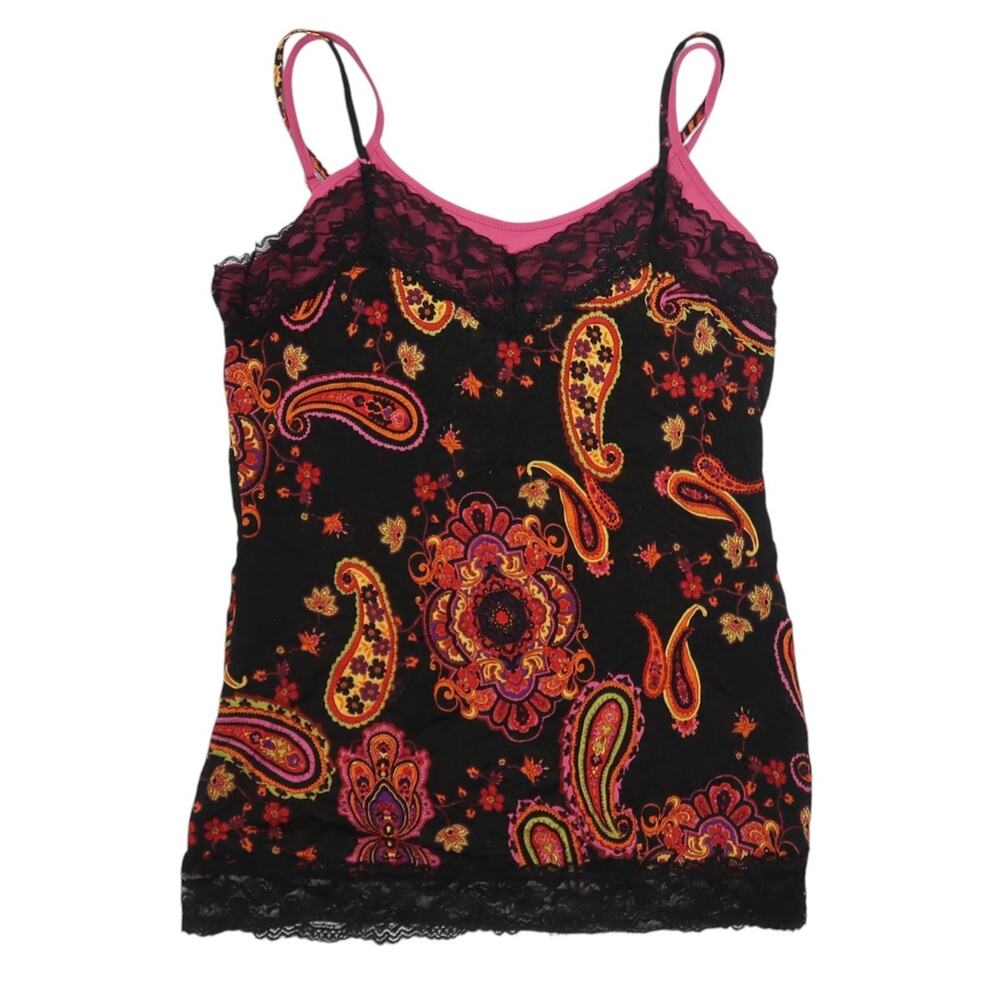 Vintage Y2K No Boundaries Black Paisley Print Layered Cami Tank Top L